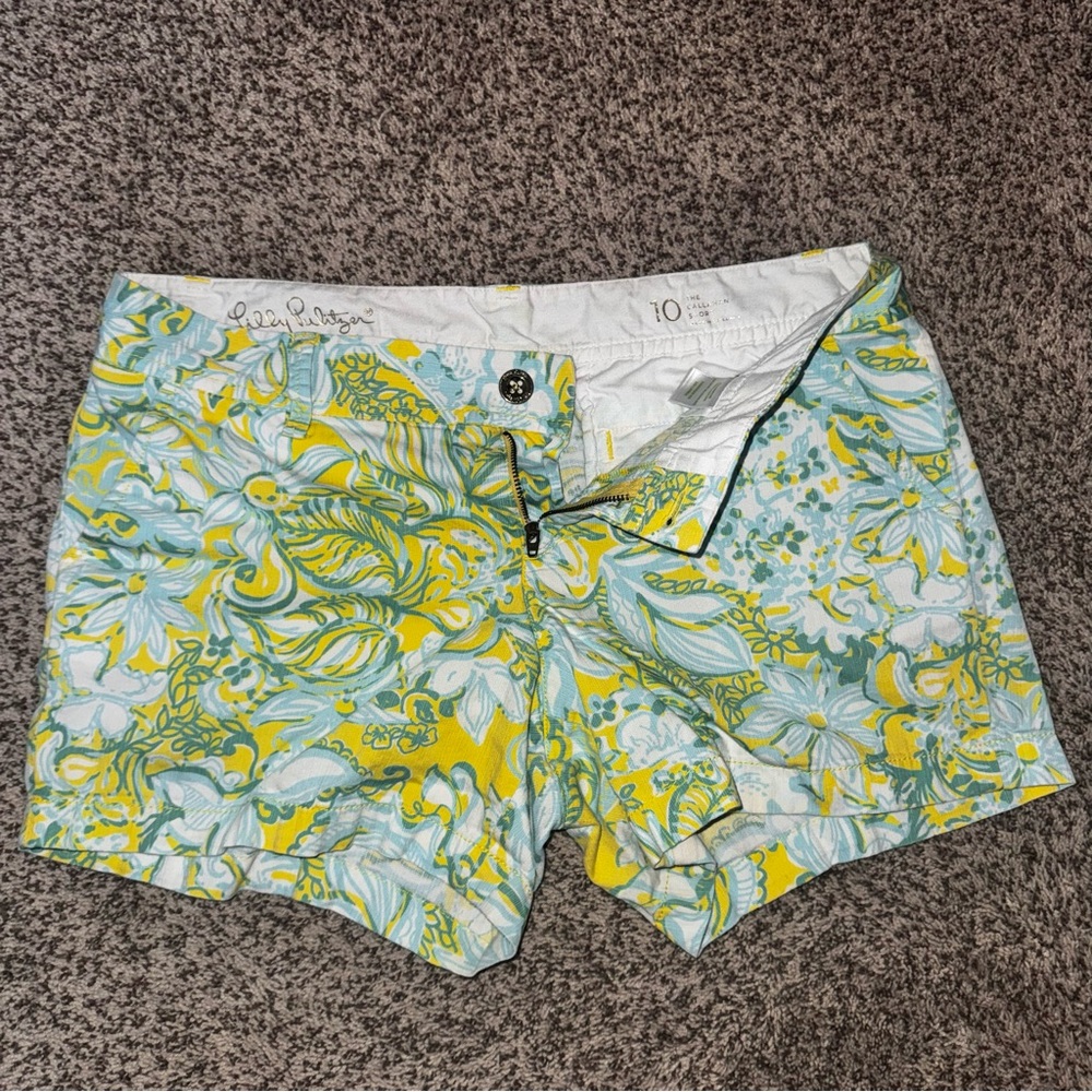 Lilly Pulitzer The Callahan Women's Floral Shorts - Yellow and Blue | 10